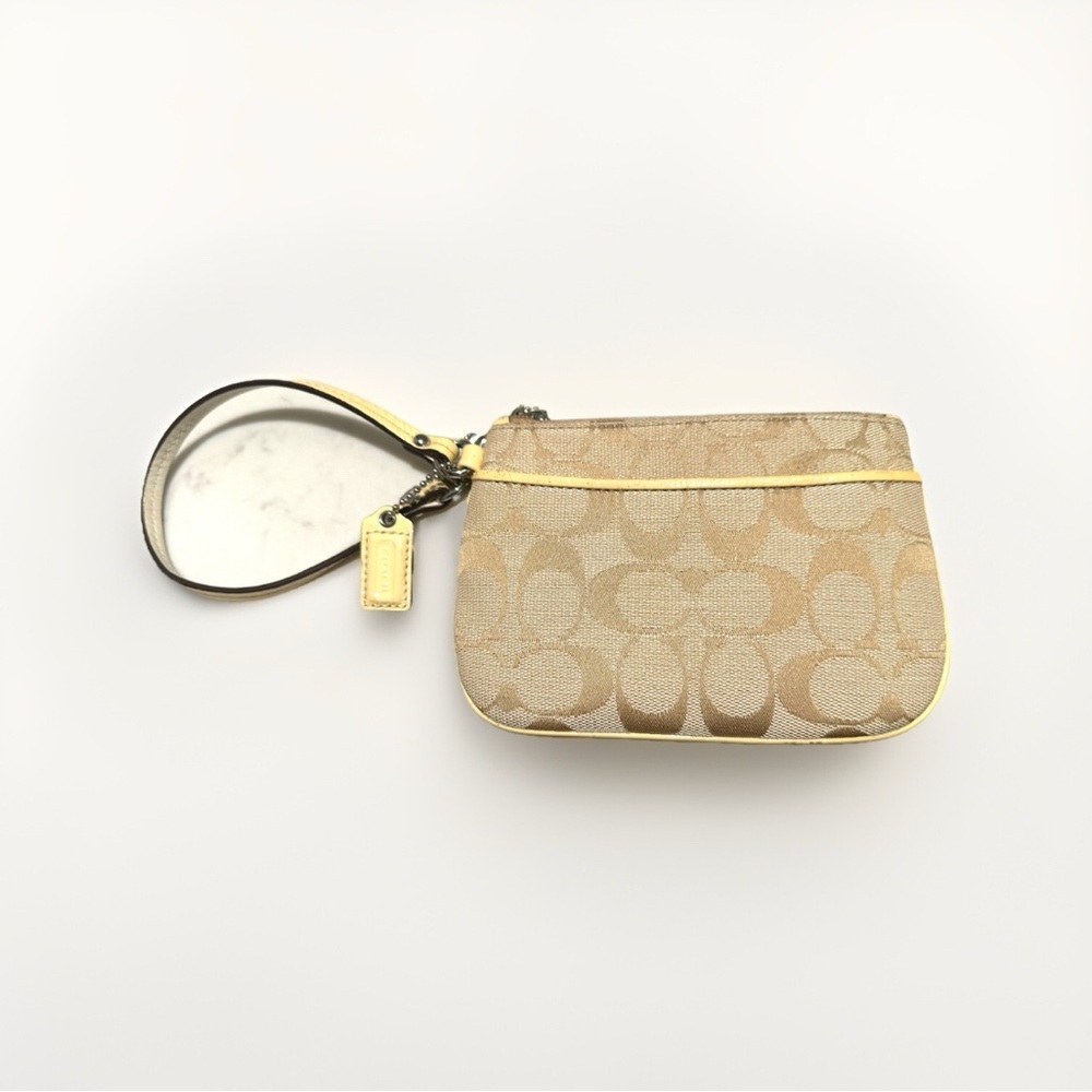 Coach Beige/Yellow Signature Canvas and Leather Wristlet Pochette - Picture 1 of 10